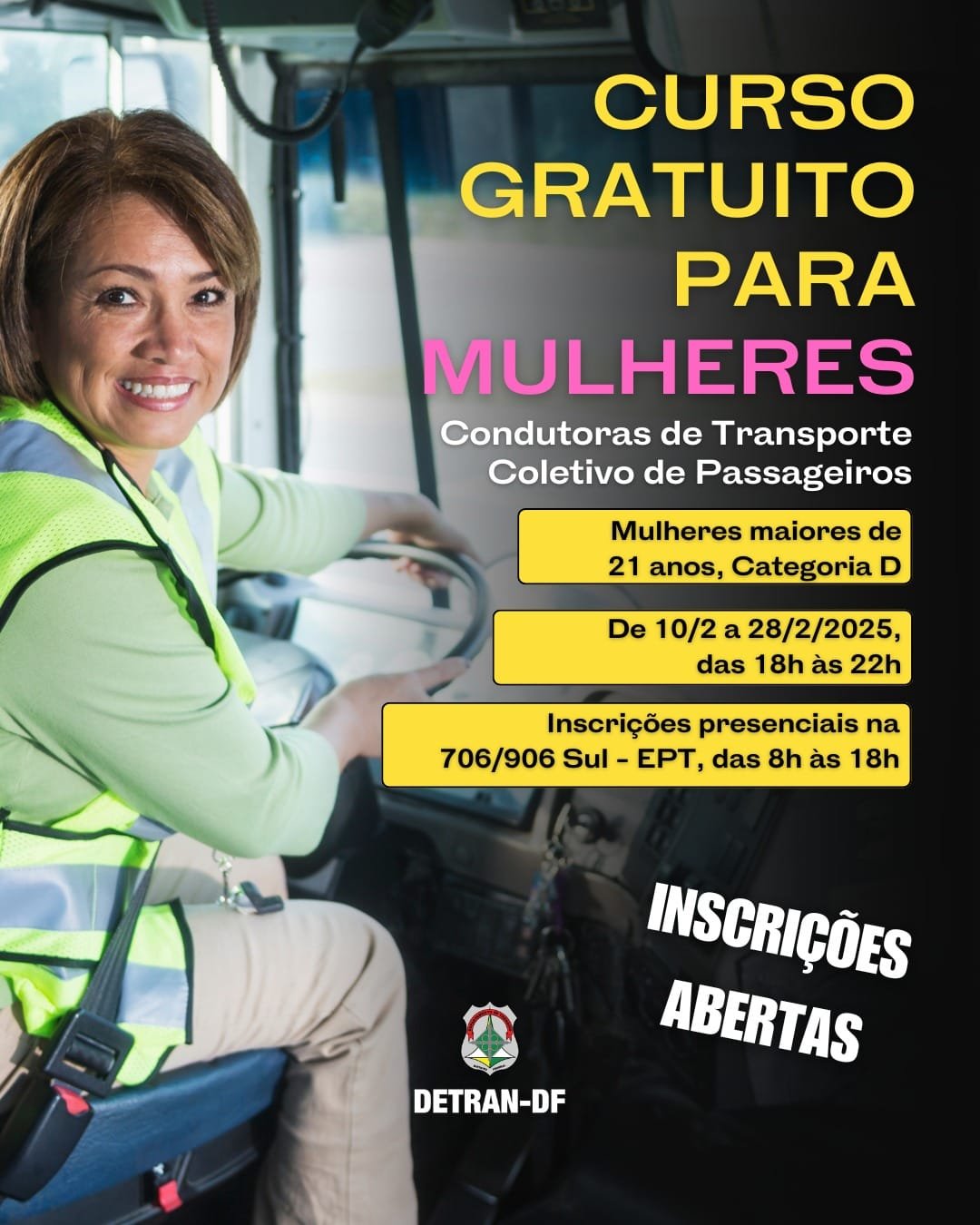 Ainda há vagas no curso de Transporte Coletivo de Passageiros para Mulheres