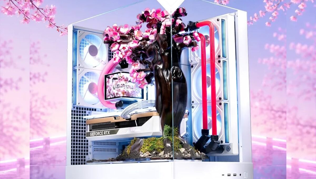 Aftershock lança PC gamer com 9800X3D, RTX 5080 e flores de sakura que se abrem com o calor